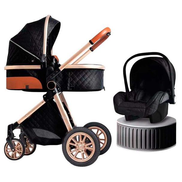 Coche Deluxe con Silla Nido y Accesorios Negro Lubabycas