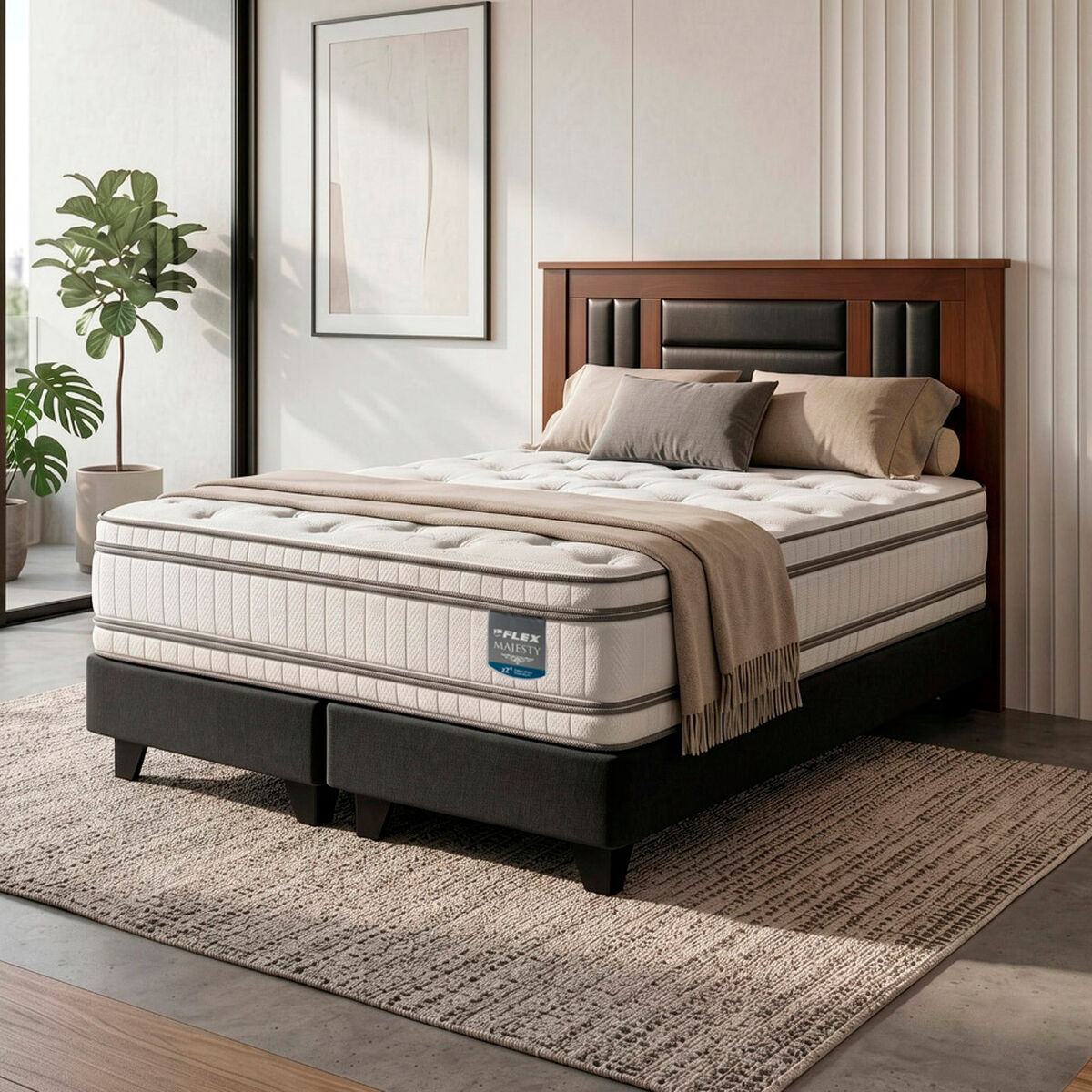 Combo Cama Europea Flex 2 Plazas Majesty + Respaldo Lorraine
