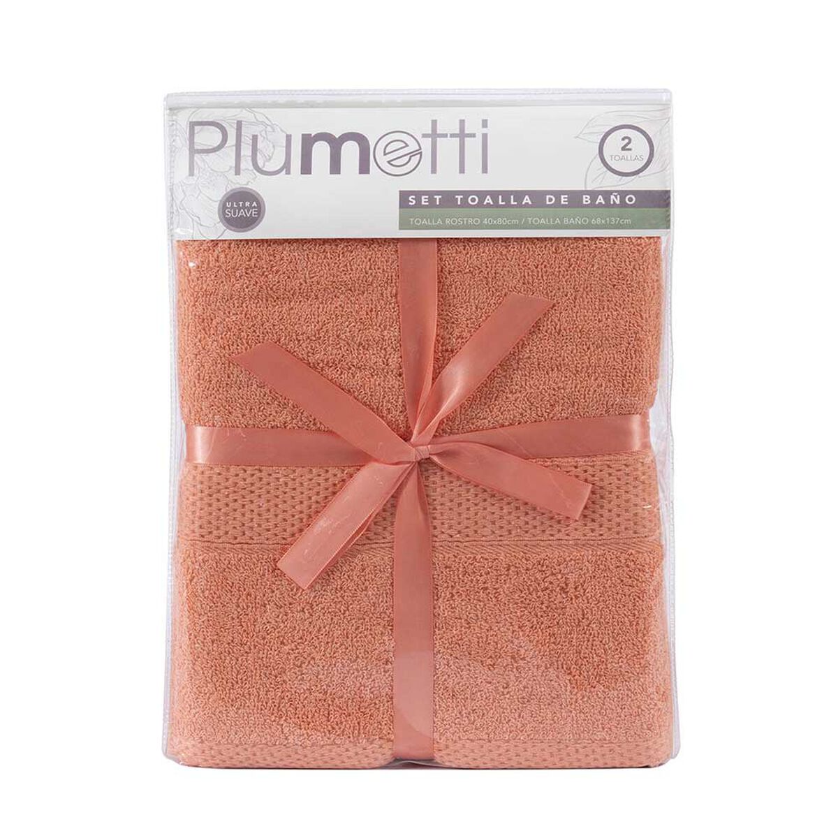 Set 2 Toallas de Baño Plumetti Colorix 68 x 137 cm Coral
