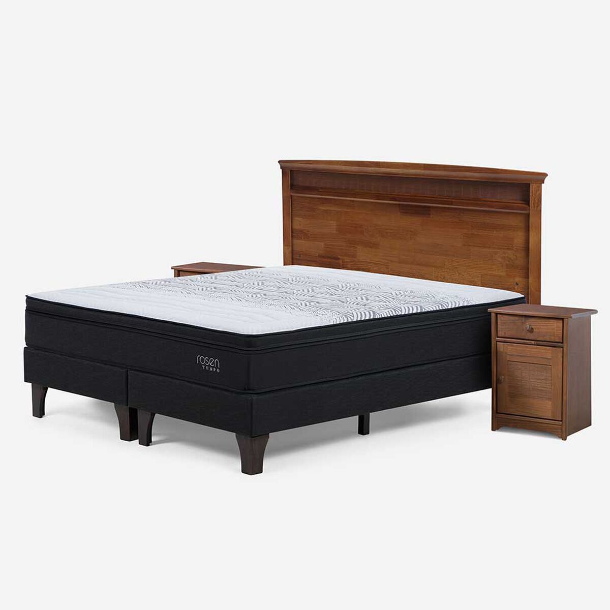 Cama Europea Rosen Base Dividida 2 Plazas Tempo + Respaldo + 2 Veladores Veneto