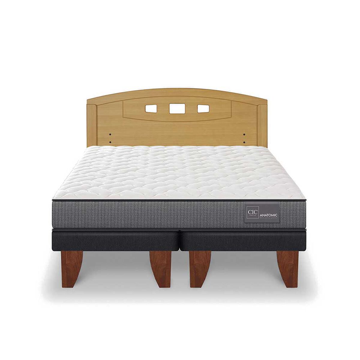 Cama Europea CIC Base Dividida 2 Plazas Anatomic + Respaldo Gales Mostaza