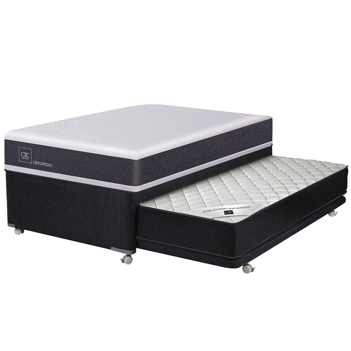 Combo Diván CIC 1,5 Plazas Ortopedic Black + Set Maderas Casanova + Pack de Almohadas Celta Imperial Soft