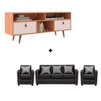 Rack Almore Alemania Freijo Off White y Negro Hasta 55"" + Juego de Living 3-1-1