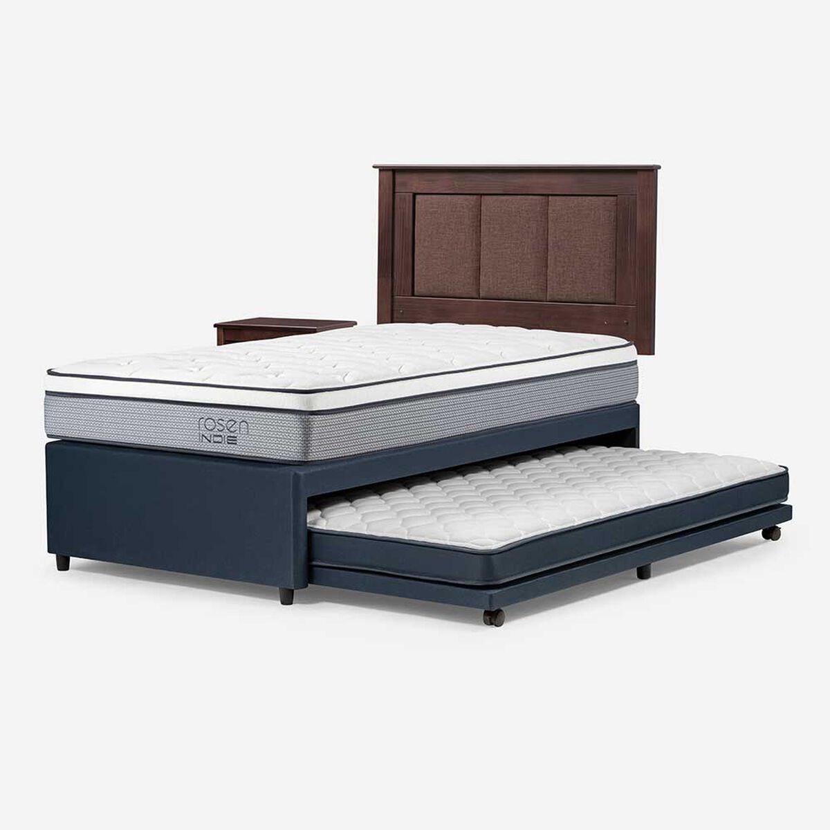 Cama Nido Rosen 1,5 Plazas Indie + Respaldo + Velador Rachel