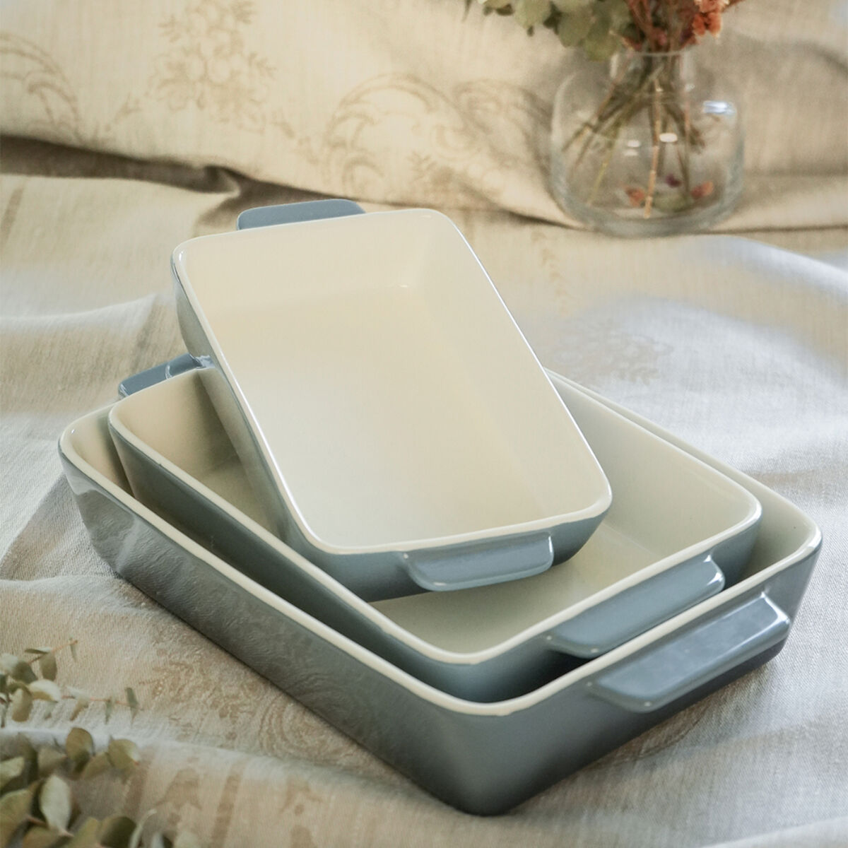 Set 3 Fuentes de Cerámica para Horno Gris Simplit