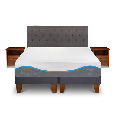 Cama Europea CIC Base Dividida King Alaska + Respaldo + 2 Veladores