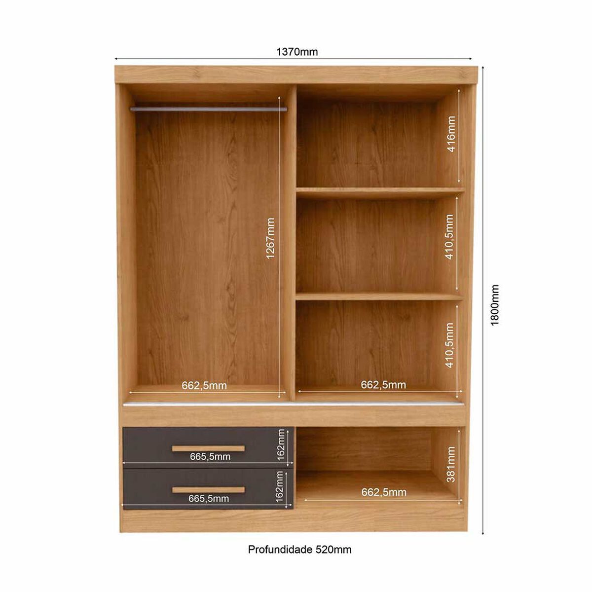 Closet Yardas Emilia 2 Puertas 3 Cajones Titanio