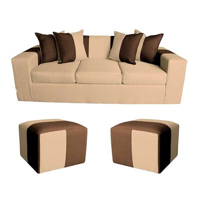 Imagen 1 del producto Sofa + 2 Pouff A&M Home Benjamin Beige Café
