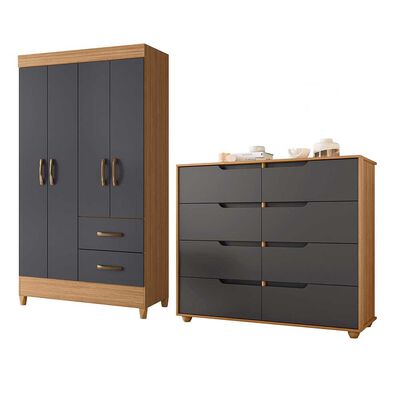 Combo Clóset 4 Puertas 2 Cajones + Cómoda 8 Cajones Vekkahome Mobi Gris