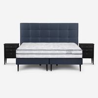 Cama Europea Rosen Base Dividida King Autonomy + Respaldo + 2 Veladores Issey Azul