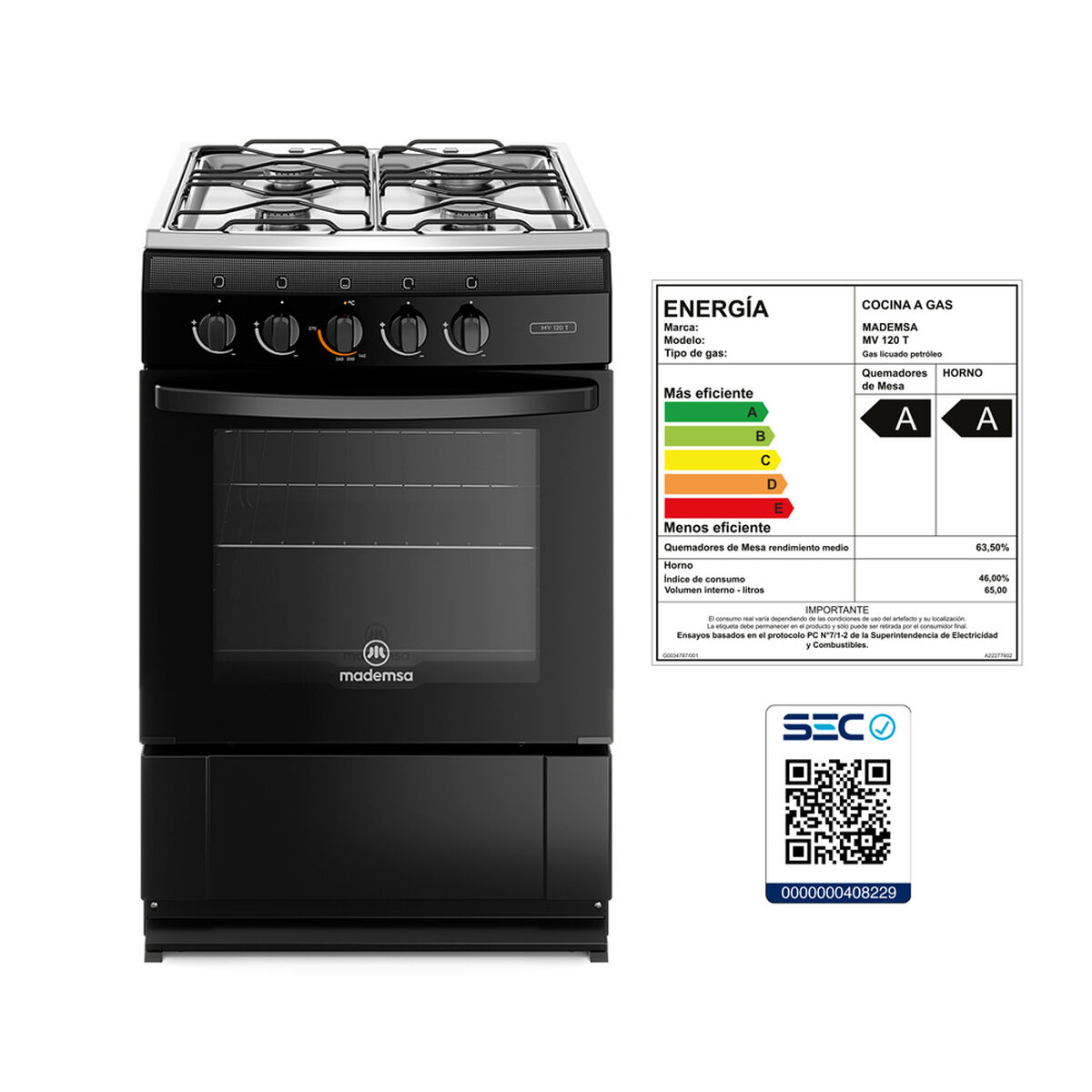 Cocina a Gas Mademsa MV 120 T 4 Quemadores