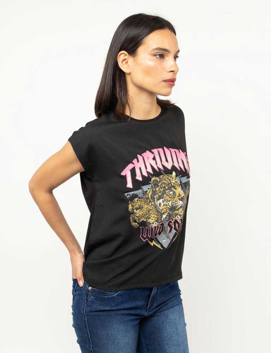 Polera Con Estampado Manga Corta Mujer Fiorucci