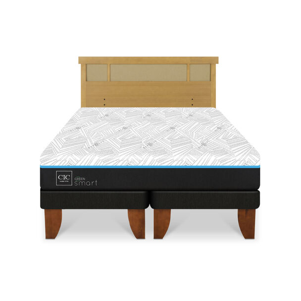 Cama Europea CIC Green Infinity King + 1 Respaldo Dublin Mostaza