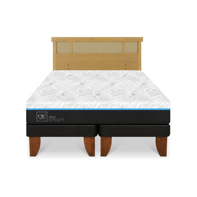 Cama Europea CIC Green Infinity King + 1 Respaldo Dublin Mostaza