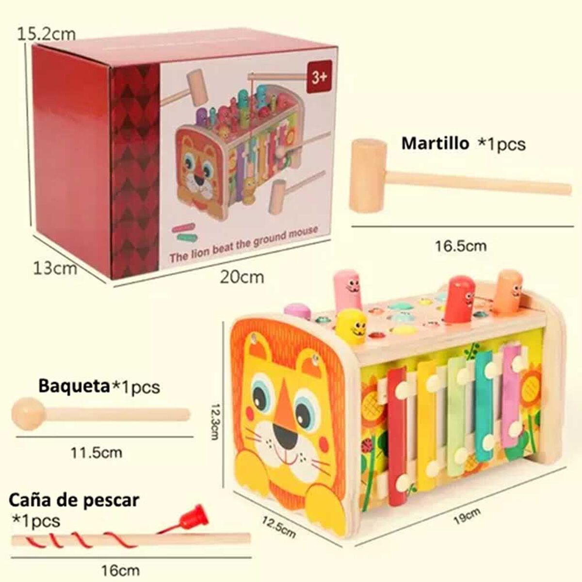 Juguete De Madera Leon Multifuncional Xilófono Montessori Bebesit