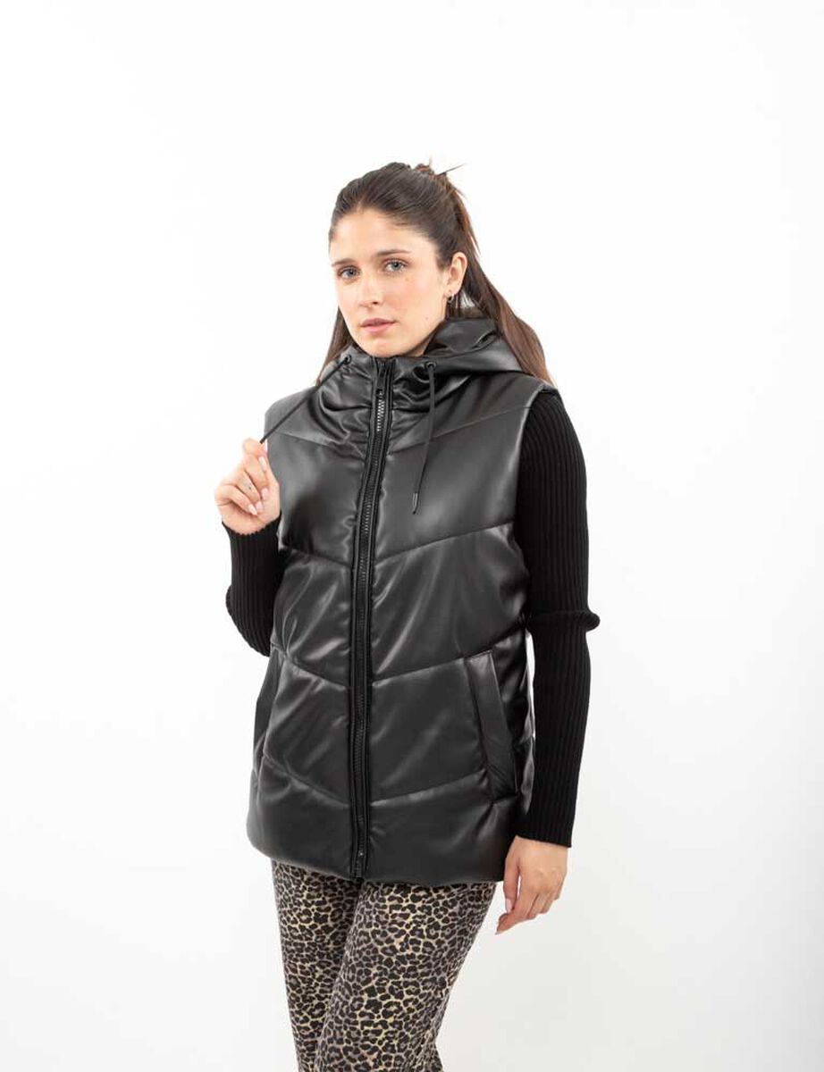 Parka Puffa Ecocuero Sin Mangas Mujer Icono