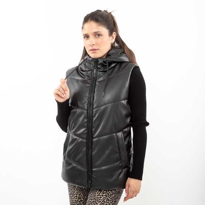 Parka Puffa Ecocuero Sin Mangas Mujer Icono