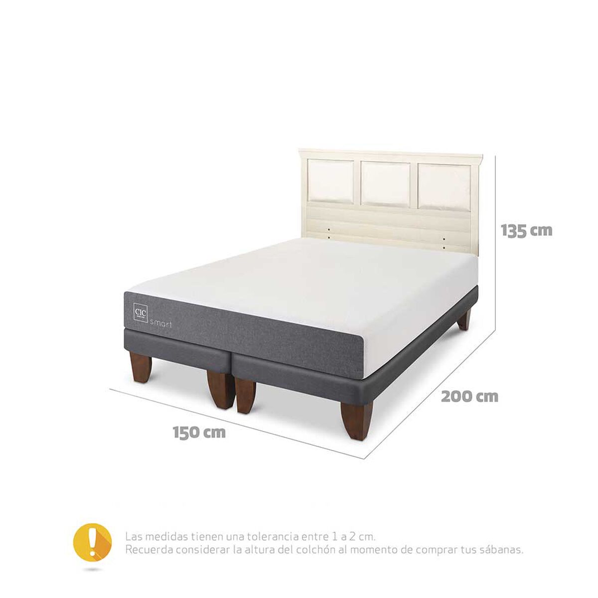 Cama Europea CIC Base Dividida 2 Plazas Smart + Respaldo Torino Alpino