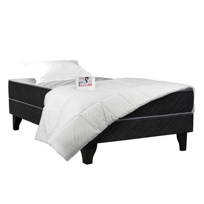 Cama Europea Celta 1 Plaza Atlantis Black + Set Textiles