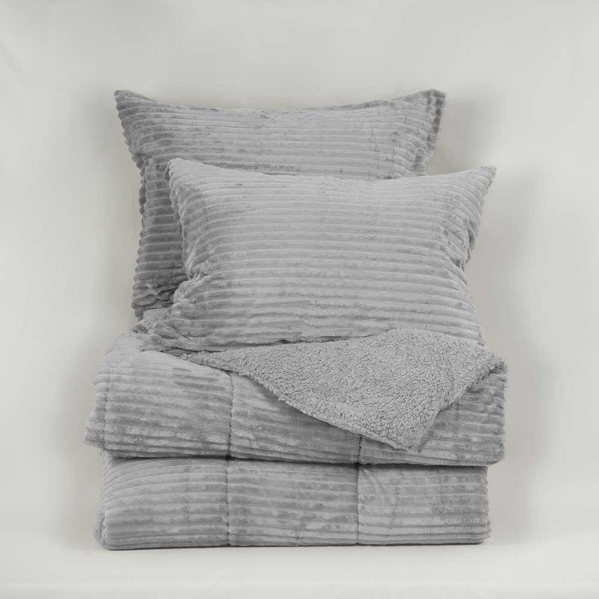 Plumón Liso Mashini Súper King Corduroy Coral Sherpa Gris