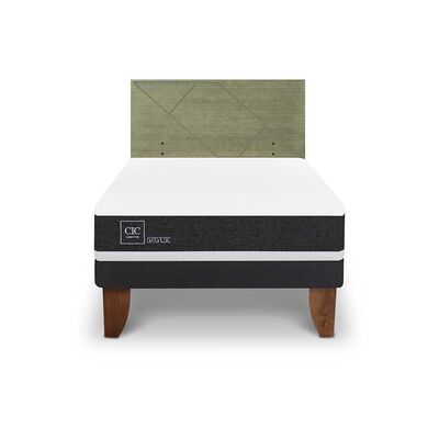 Cama Europea CIC 1,5 Plazas Ortopedic + Respaldo Villarrica Olivo