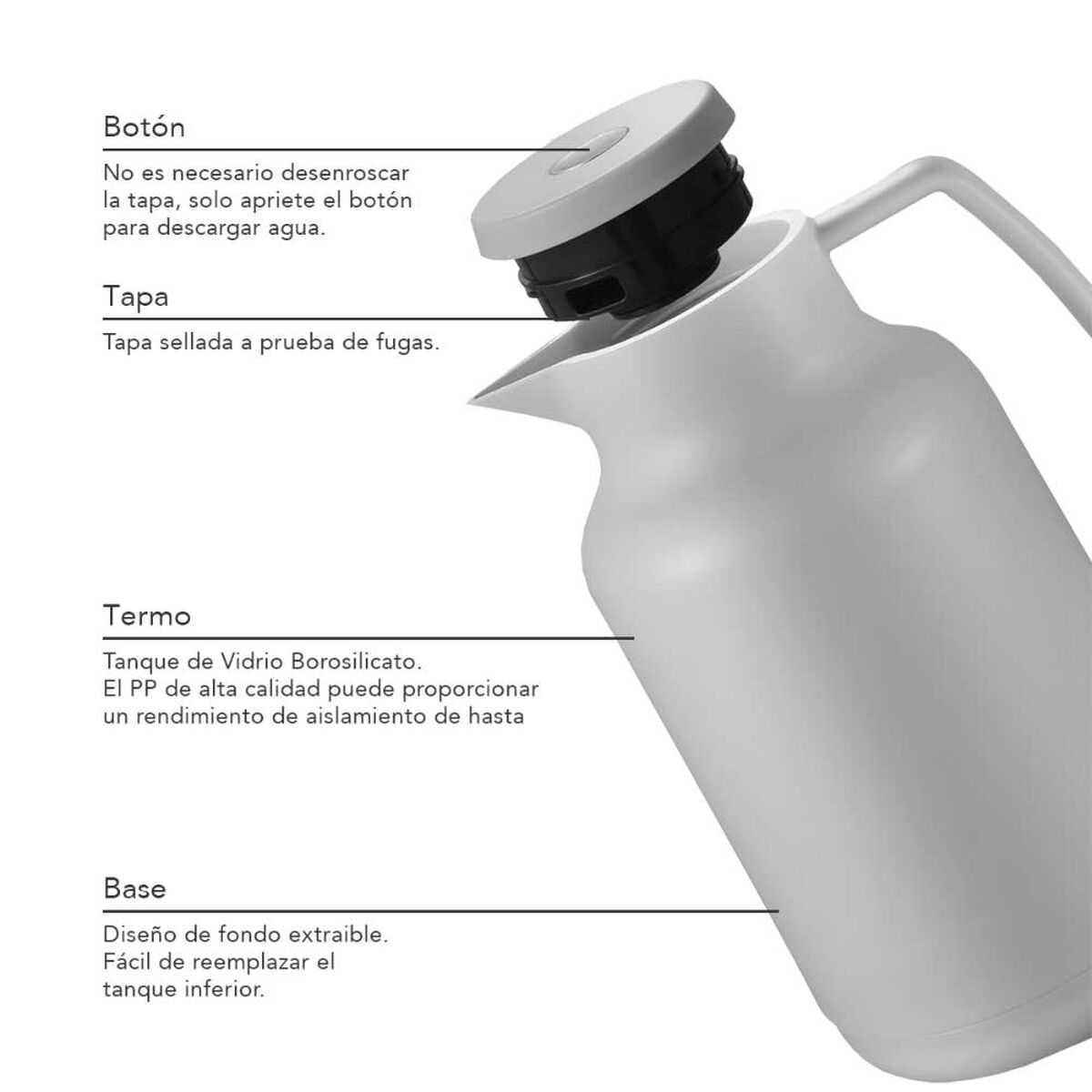 Termo Jarra Insulado Acero Inox 1 lt Simplit Gris