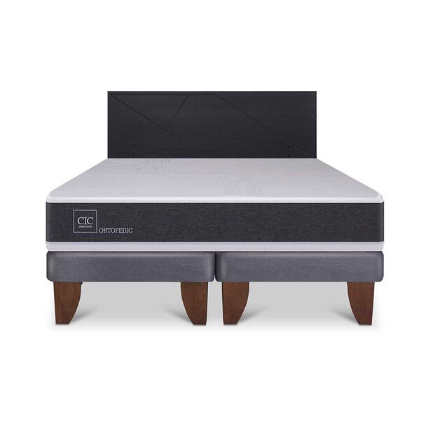 Cama Europea CIC Base Dividida 2 Plazas Ortopedic  + Respaldo Villarrica Negro