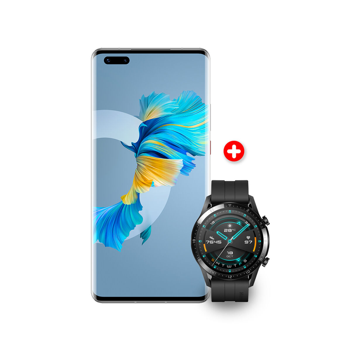 Combo Celular Huawei Mate 40 Pro 256GB 6,76" Silver Liberado + Smartwatch Huawei Watch GT2 Latona 1,4" Negro