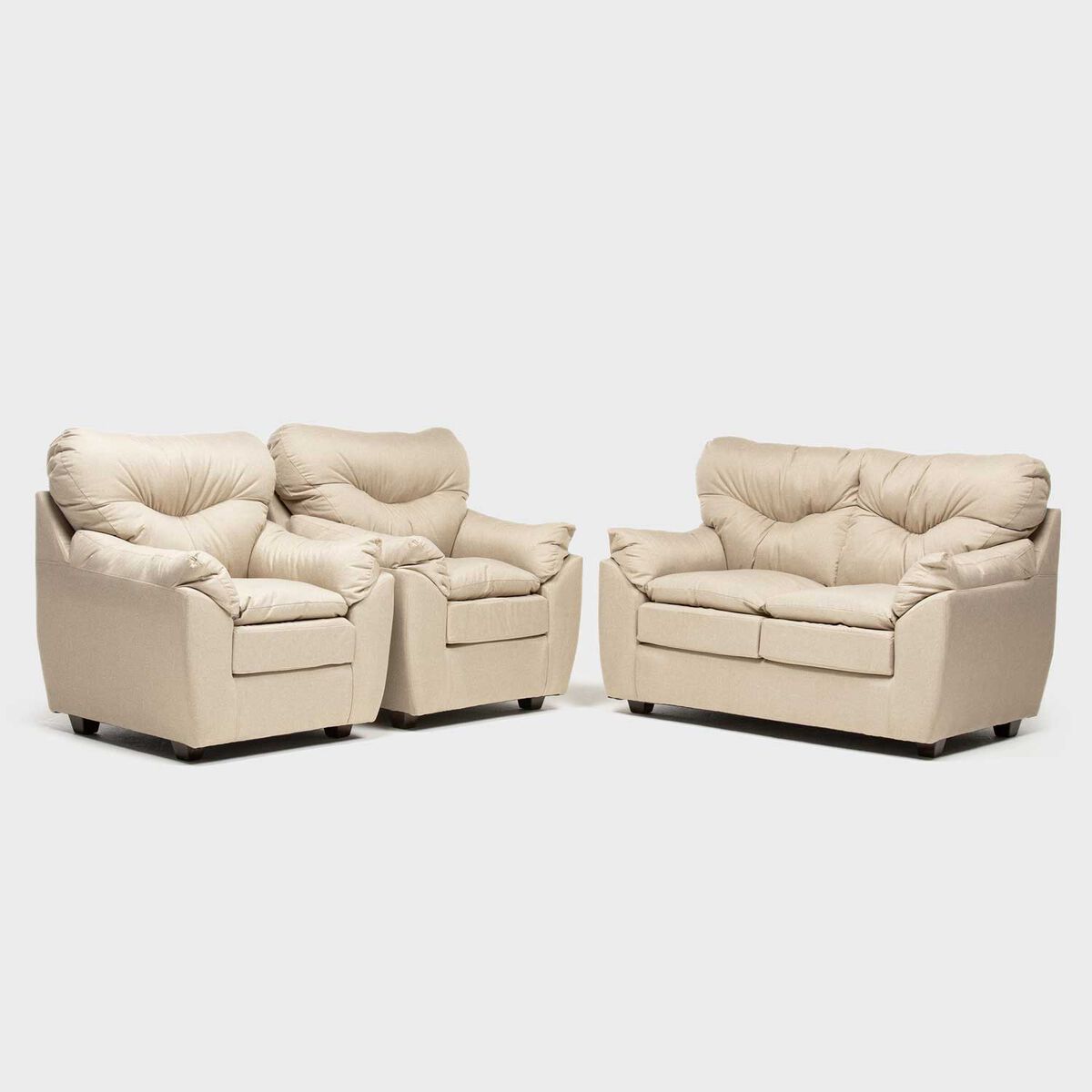 Juego de Living Almore Belén Sofá 3 Cuerpos + Dos Sillones 1 Cuerpo Beige