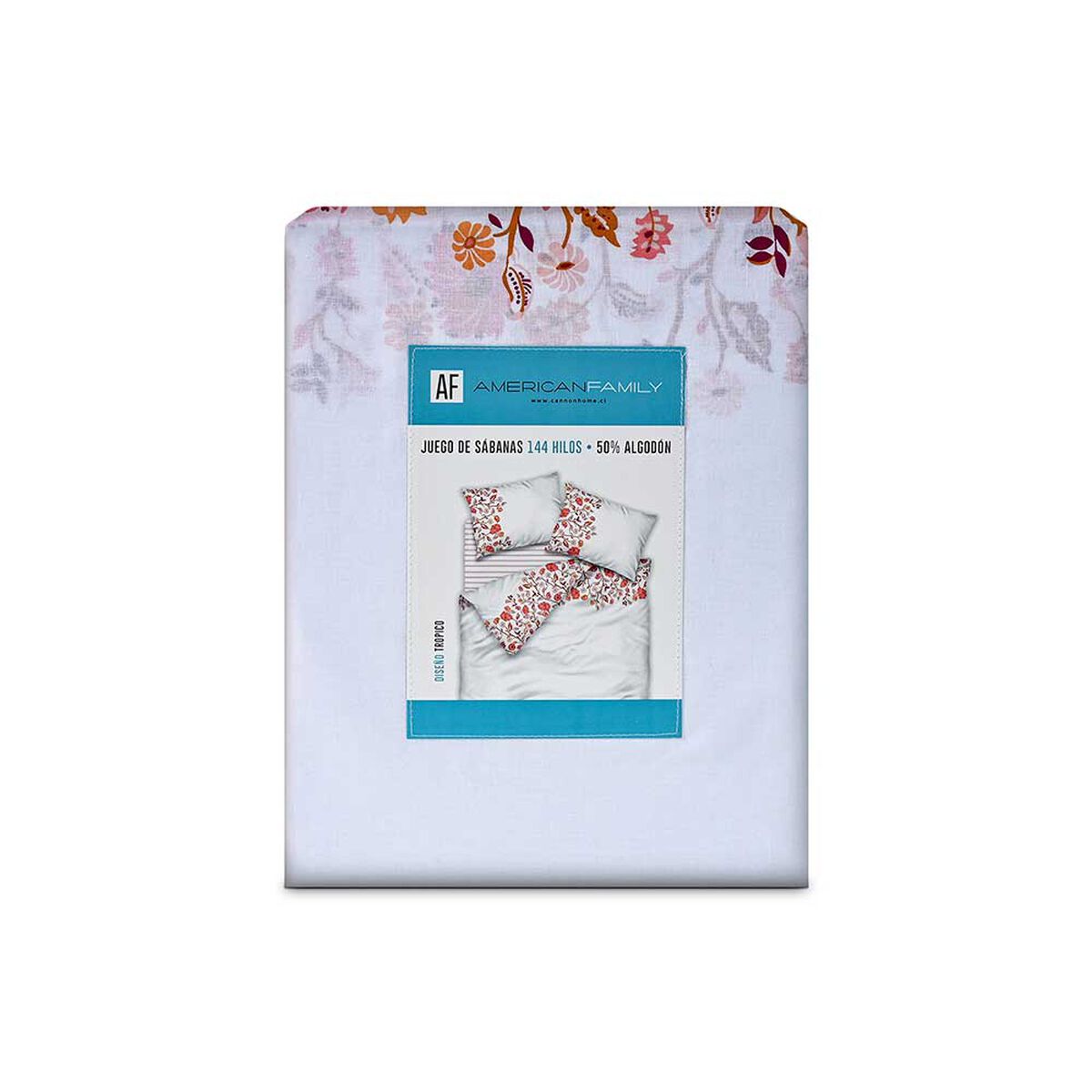Juego de S&aacute;banas American Family 1.5 Plazas 144 Hilos Tropico Coral