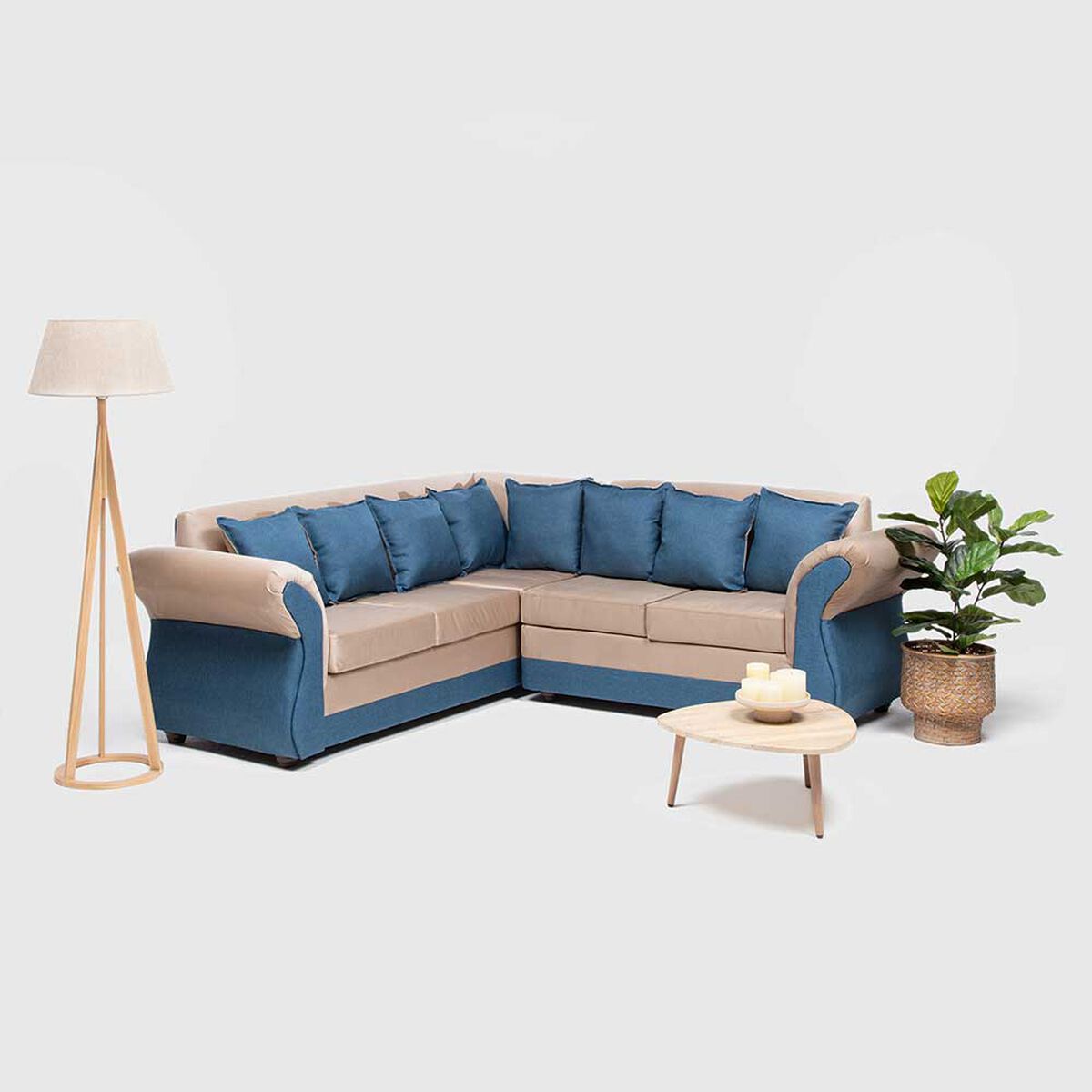Sofá Seccional Almore New Irlanda 5 Cuerpos Beige Azul