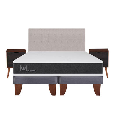 Cama Europea CIC Base Dividida King Ortopedic + Respaldo + 2 Veladores Tigris