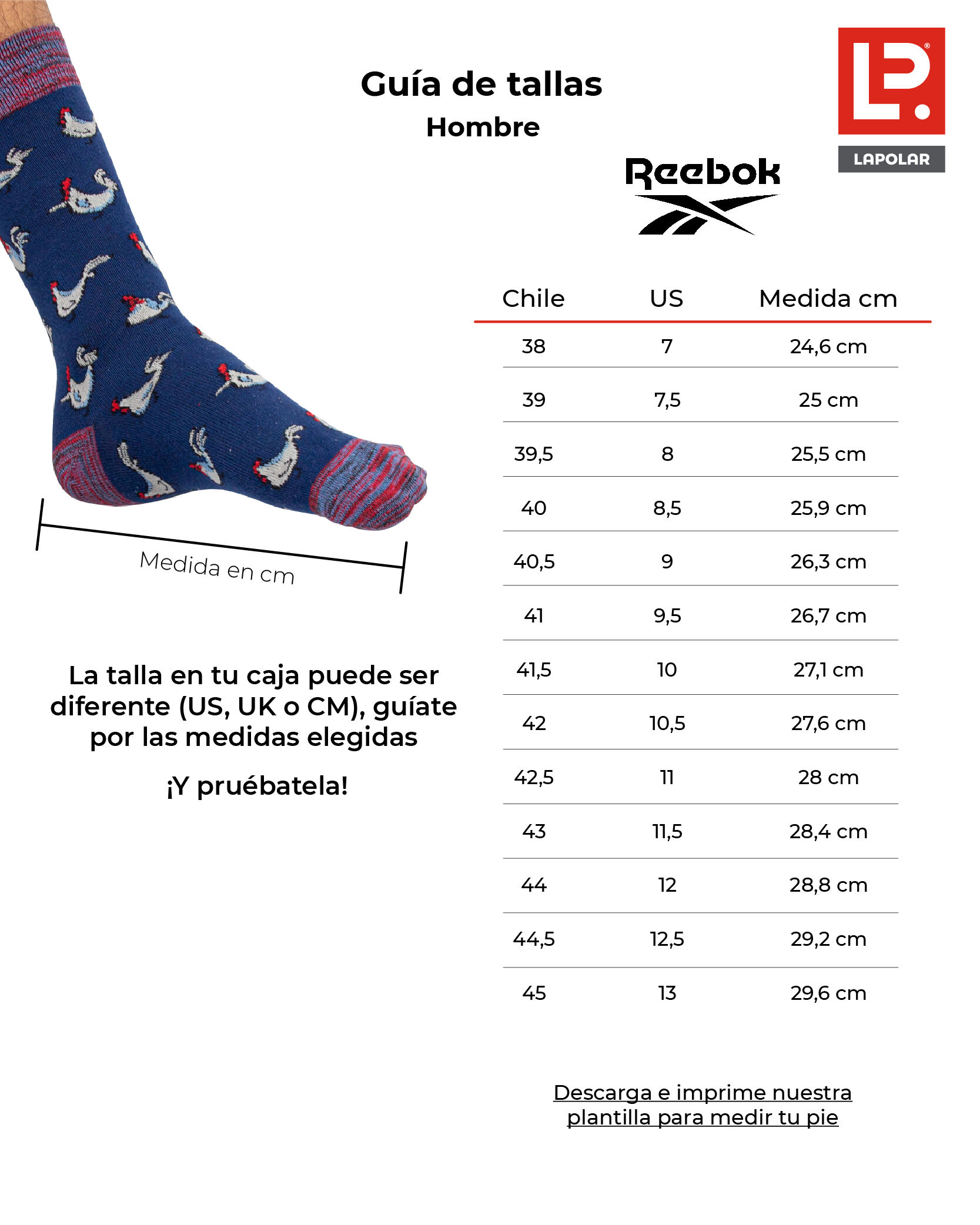 guia de tallas reebok