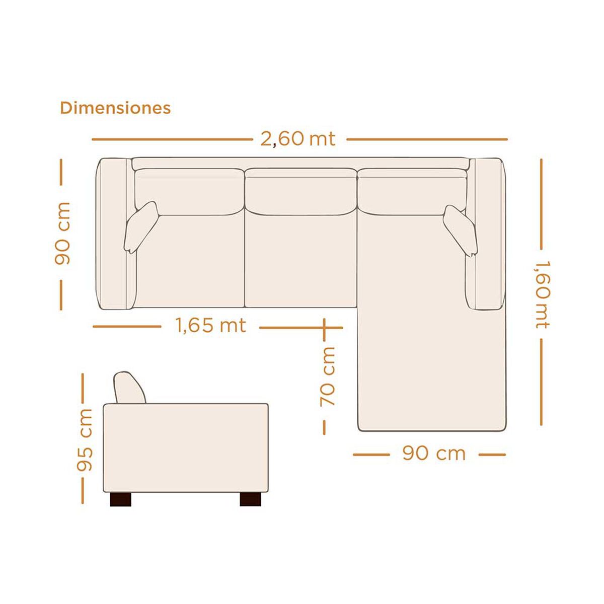 Sofá Seccional Living Factory Samy 4 Cuerpos Beige
