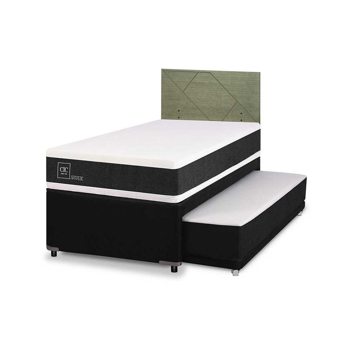 Cama Nido CIC 1,5 Plazas Ortopedic + Respaldo Villarrica Olivo