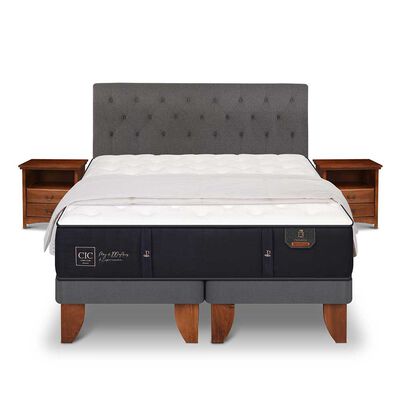 CIC Cama Europea CIC Base Dividida King Premium + Respaldo + 2 Veladores Kaveri + Plumón