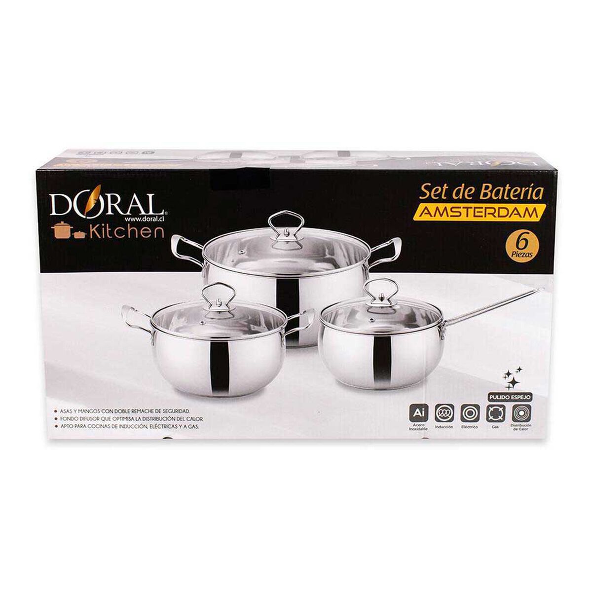 Bater&iacute;a Doral Amsterdam Acero Inoxidable 6 Piezas