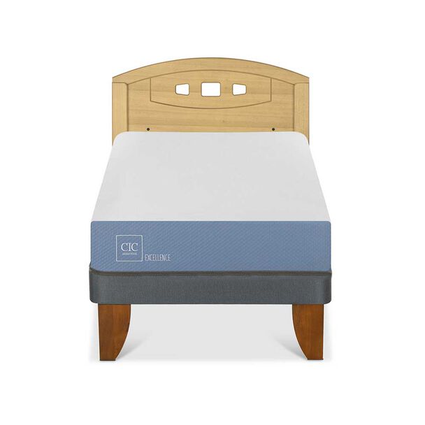 Cama Europea CIC 1 Plaza Excellence + Respaldo Gales Mostaza