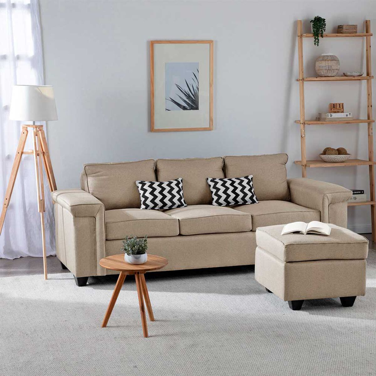 Sof&aacute; Mons Sicilia 3 Cuerpos + Pouf 1 Cuerpo Beige