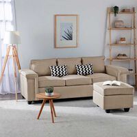 Sofá Mons Sicilia 3 Cuerpos + Pouf 1 Cuerpo Beige