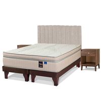 Cama Europea Flex Base Dividida King Máximo Cobre  + Respaldo Tubular Beige + 2 Veladores Asturias