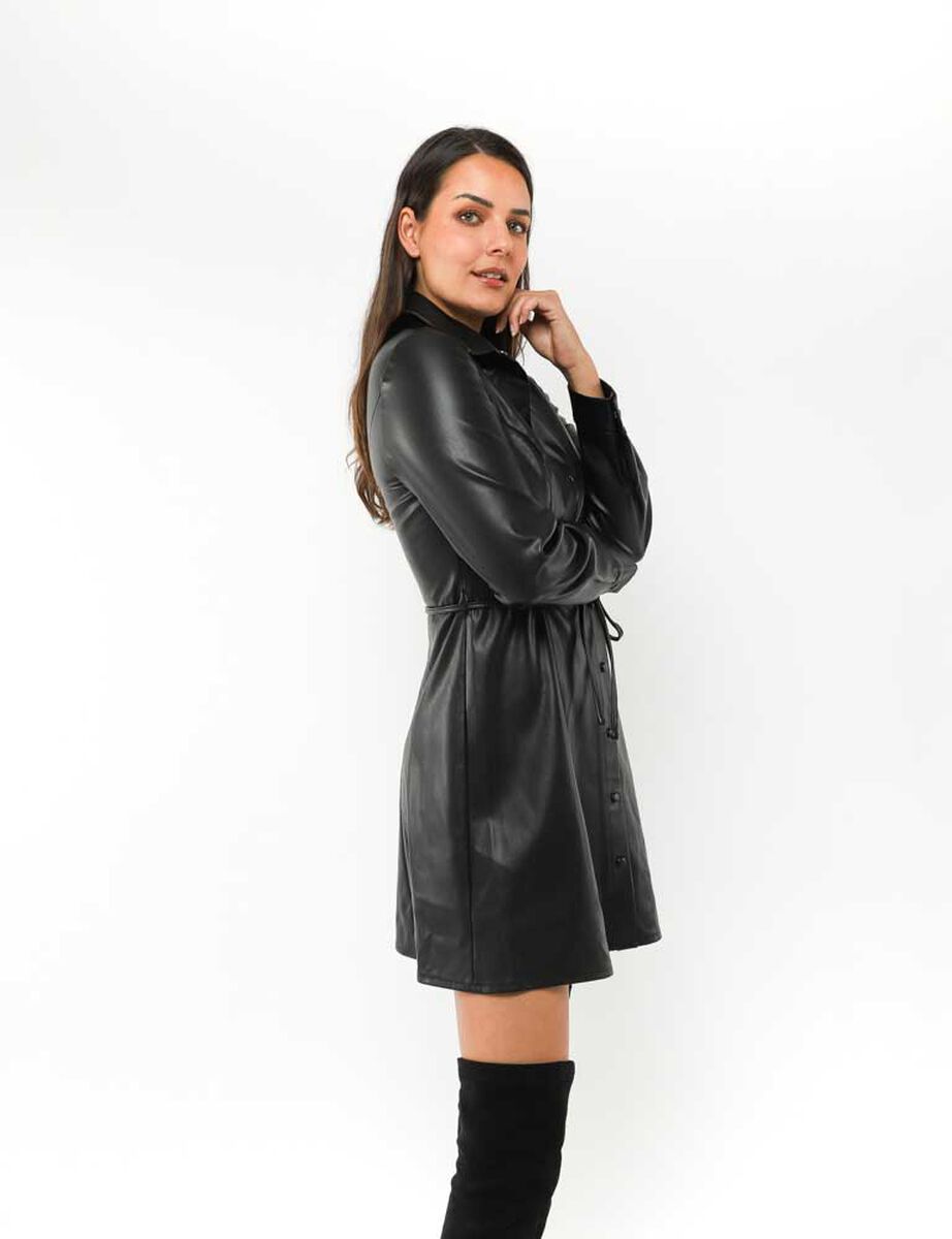 Vestido Corto Ecocuero Manga Larga Mujer Zibel