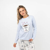 Polera Pijama Mujer Icono Celeste, Negro