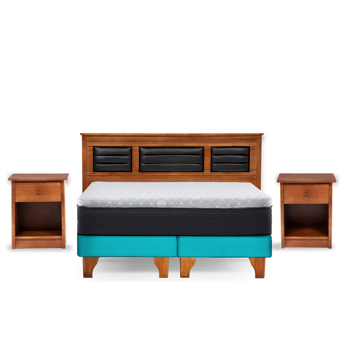 Cama Europea Latam Home 2 Plazas New Top Turquesa + Maderas Altair