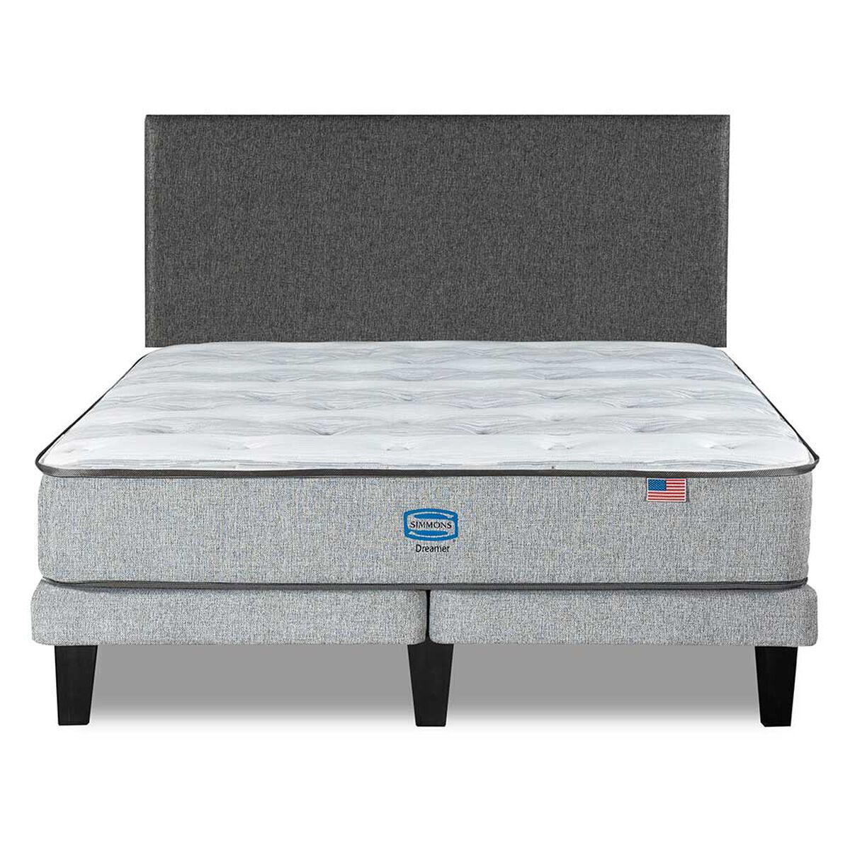 Cama Europea Simmons 2 Plazas Dreamer 190 Cm + Respaldo Praga Gris