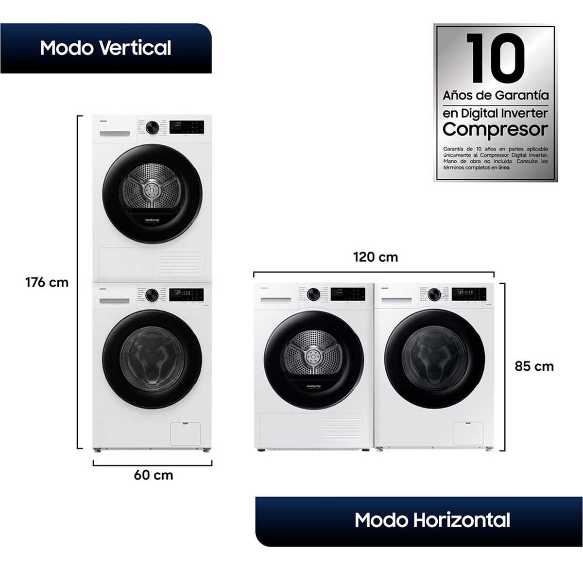 Lavadora Carga Frontal Samsung12 kg + Secadora Bomba de Calor con SmartThings 9kg + Kit apilamiento
