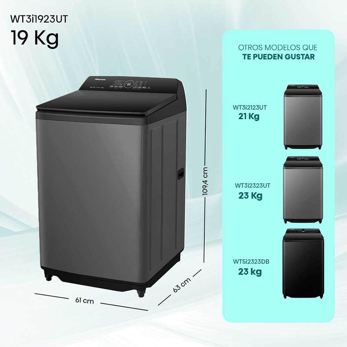 Lavadora Carga Superior Hisense WT3i1923UT 19 Kg Titanium