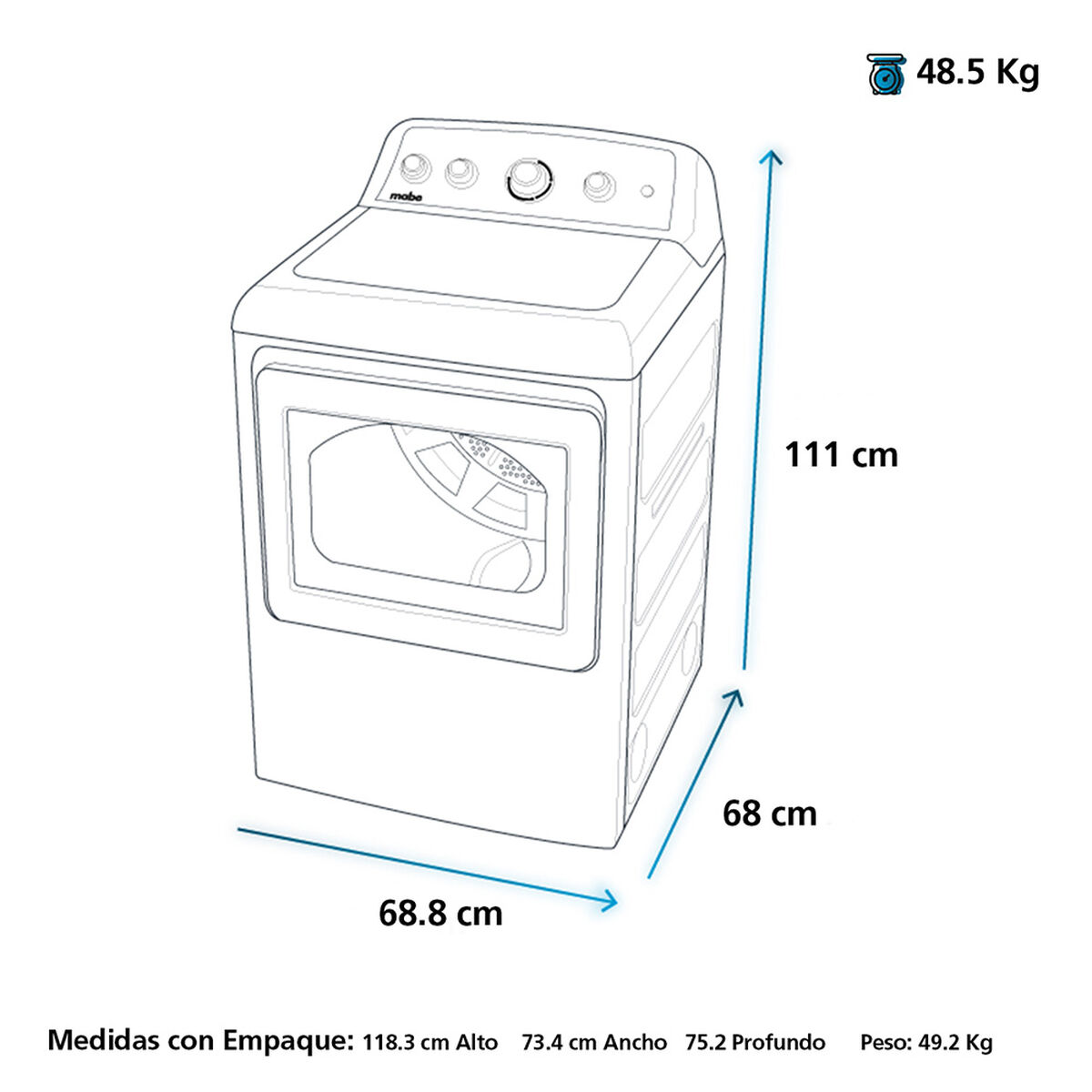 Secadora de Ropa Mabe SMG26N5MNBCL1 20 kg.