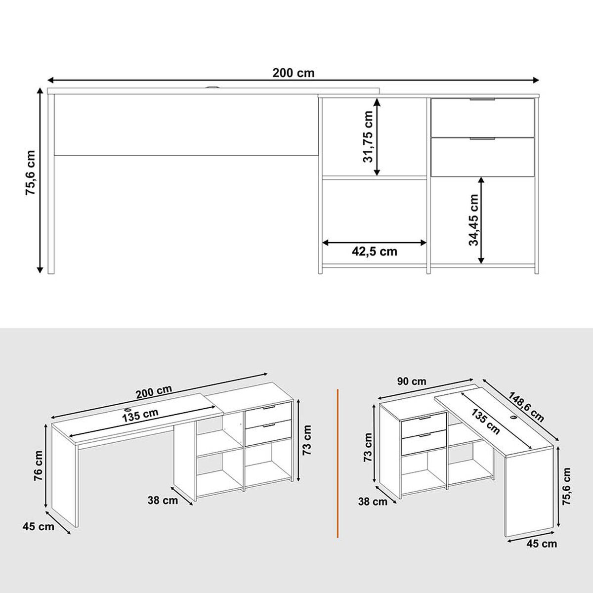 Escritorio Home Mobili Valencia 2 Cajones Negro