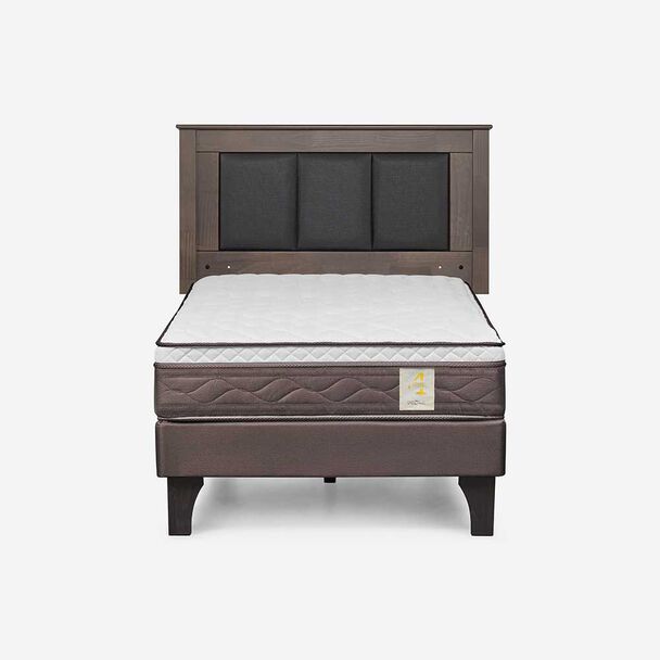 Cama Europea Rosen 1 Plaza New Style 4 Plus + Respaldo Rachel Gris